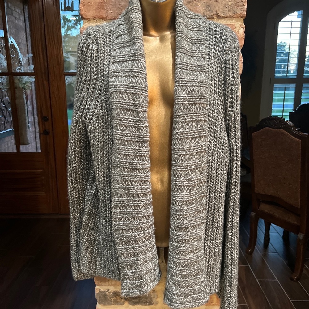 St Johns Bay Cardigan Womens Size Xl Gray Long Bell Sleeve Open Front Sweater